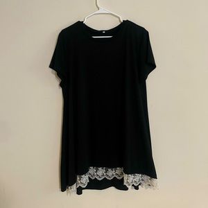 🔥 Black T-Shirt Shift Mini Dress with Lace Hem